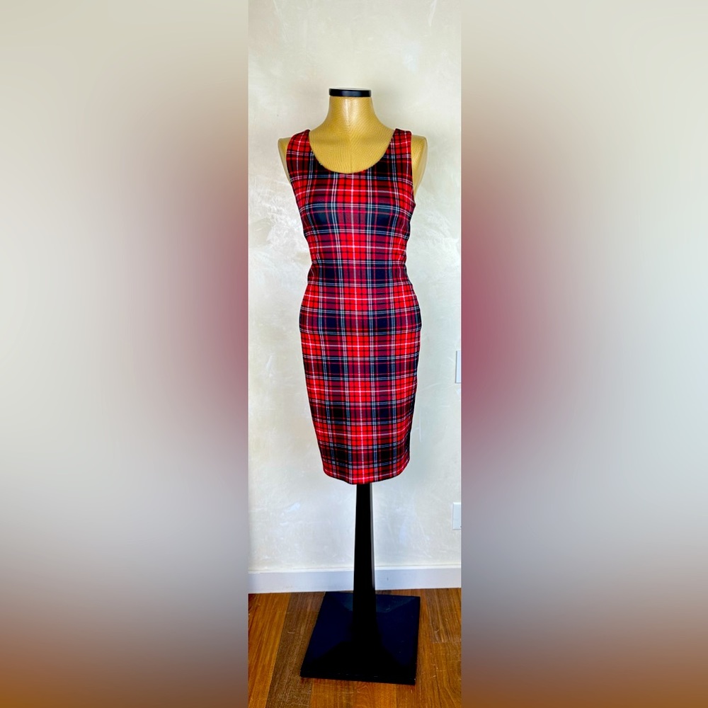 Red plaid knee length dress